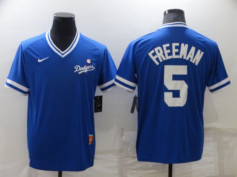 Men Los Angeles Dodgers 5 Freddie Freeman Blue Throwback Nike Game 2022 MLB Jersey